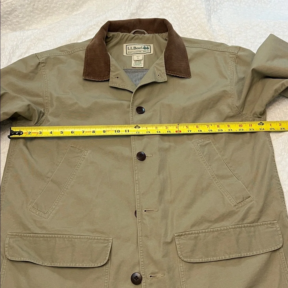 L.L.BEAN MENS COTTON TAN BARN COAT WITH CORDUROY COLLAR SIZE LARGE - Picture 11 of 12